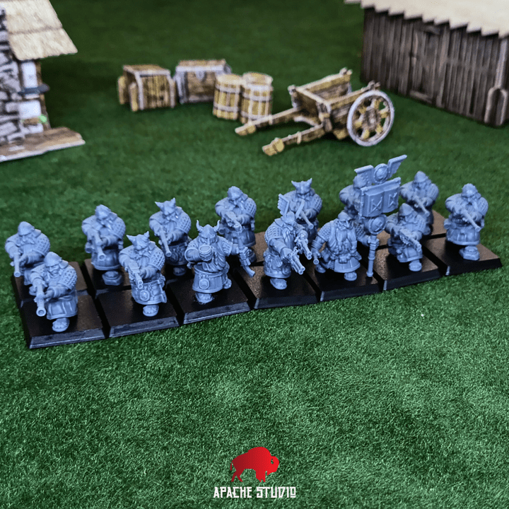 Mediocre StudiosForgeborn Clan: Crossbowmen - Arquebusiers (dwarf unit)Tabletop Gaming Miniature