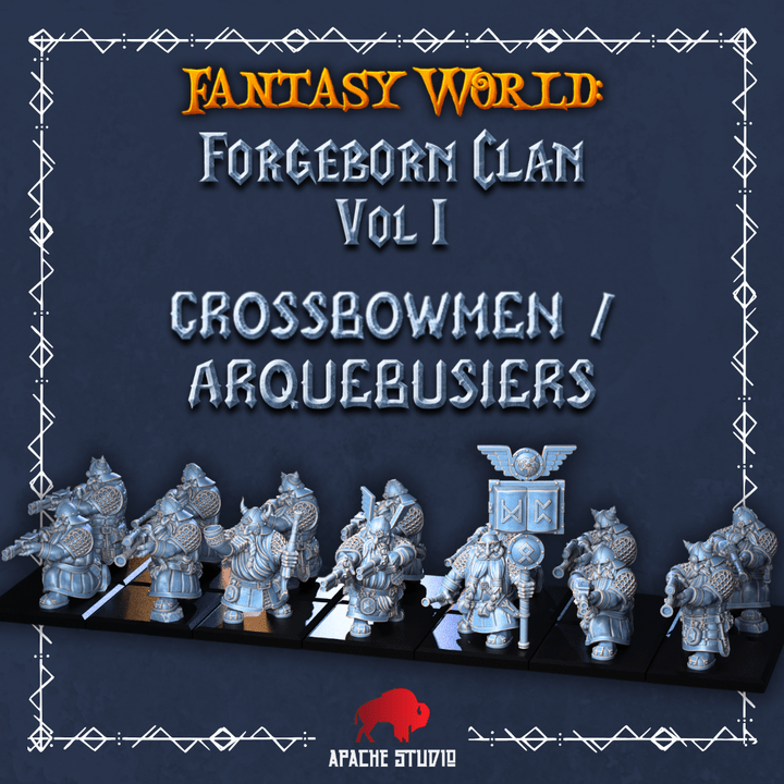 Mediocre StudiosForgeborn Clan: Crossbowmen - Arquebusiers (dwarf unit)Tabletop Gaming Miniature