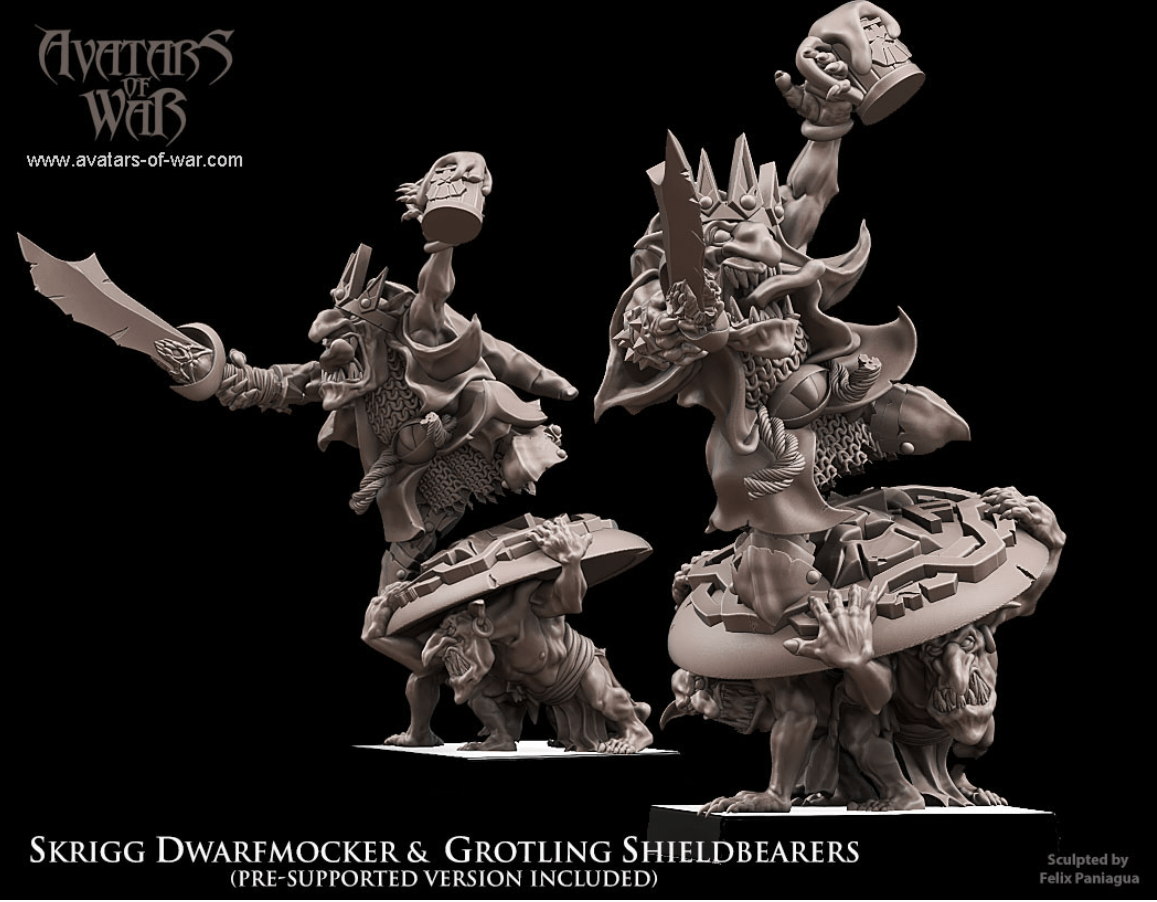 Mediocre StudiosGoblin King Dwarfmocker & Shield bearersTabletop Gaming Miniature